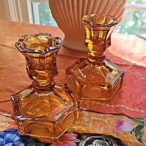 Vintage Amber Glass Candle Holders